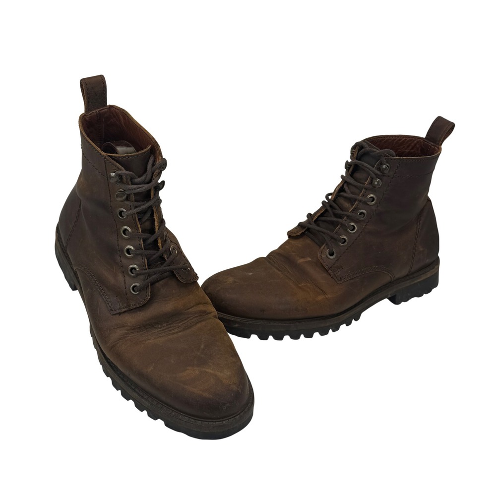Patina Portland Leather Goods Mens Lace Up Combat Boots Brown Leather 9.5 Lug